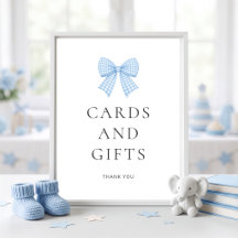 Cartes Cadeaux Baby Shower à Nœud Gingham Bleu 