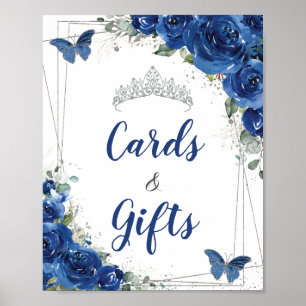 Affiche Cartes Cadeaux de Quinceañera Papillon Floral Bleu