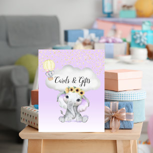 Affiche Cartes Cadeaux Fête Bébé Éléphant Ballon Violet