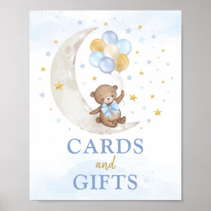 Affiche Cartes & Cadeaux Lune Ours En Teddy Bleu Or Bleu B