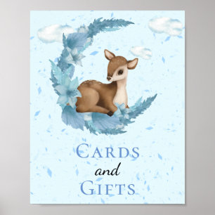 Affiche Cartes & Cadeaux Lune Petite Bambi Bleu Nuages Pou