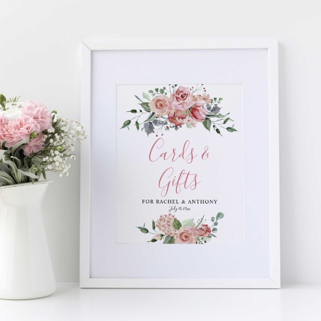 Affiche Cartes & Cadeaux Mariage élégant Dusty Rose Blush (Créateur téléchargé)