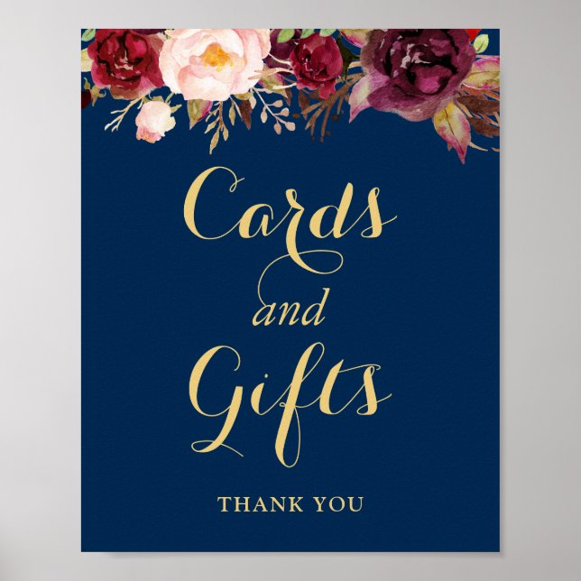 Affiche Cartes Cadeaux Mariage Signal Bourgogne Floral Mar (Devant)