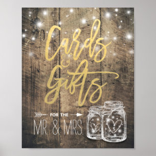 Affiche Cartes & Cadeaux Mariage Signal en bois rustique M