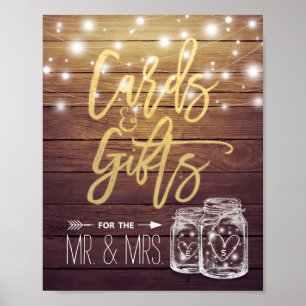 Affiche Cartes & Cadeaux Mariage Signal en bois rustique M