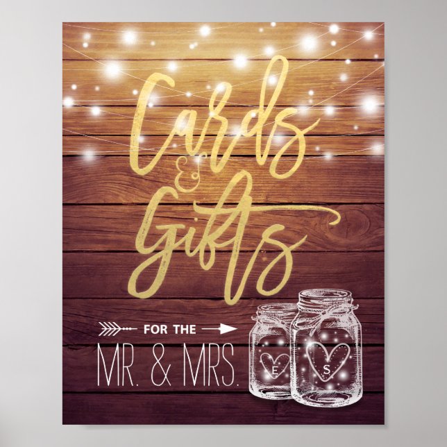 Affiche Cartes & Cadeaux Mariage Signal en bois rustique M (Devant)