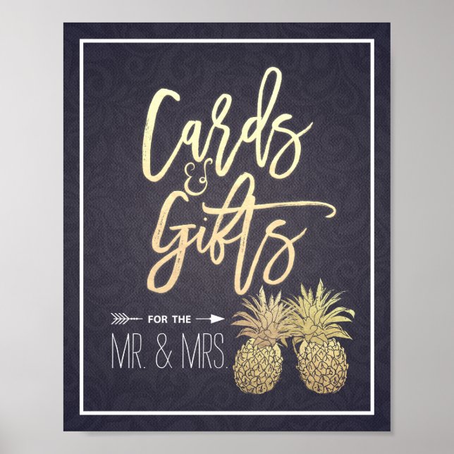 Affiche Cartes & Cadeaux Mariage Signal moderne Ananas Or (Devant)