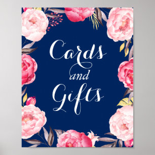 Affiche Cartes Cadeaux Marine bleu Floral Wreath Mariage