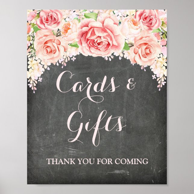 Affiche Cartes Cadeaux Panneau Rose Fleurs Aquarelle Table (Devant)