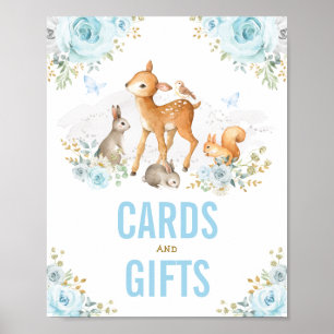 Affiche Cartes & Cadeaux Pastel Blue Floral Animaux boisés