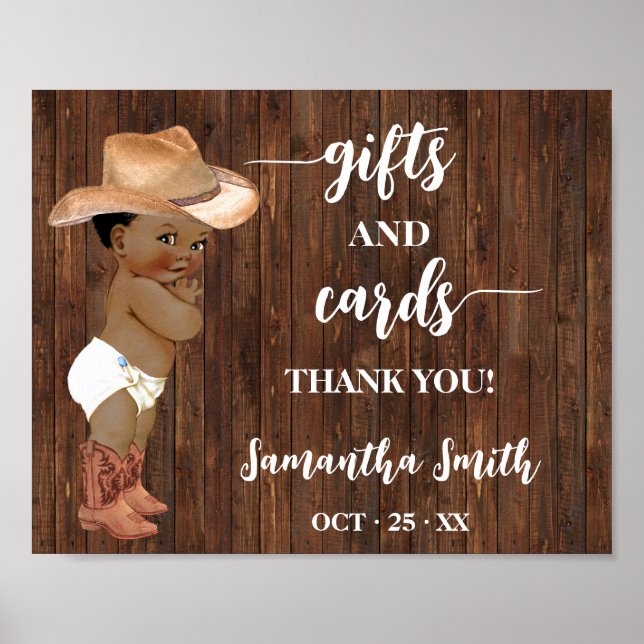 Affiche Cartes & Cadeaux Petit Baby shower AA Cowboy (Devant)