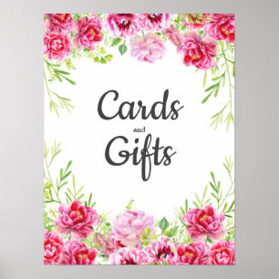 Affiche Cartes cadeaux Pink Floral Feuille White Anniversa