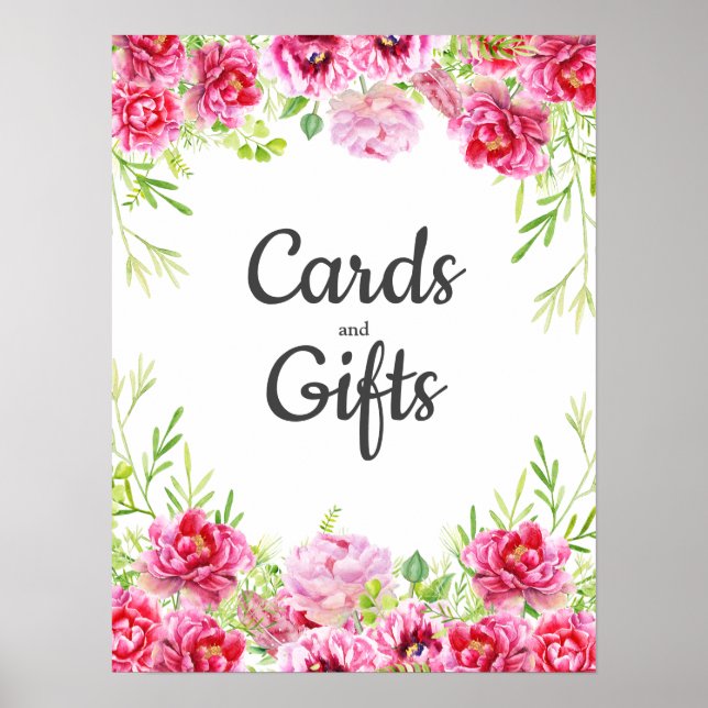 Affiche Cartes cadeaux Pink Floral Feuille White Anniversa (Devant)