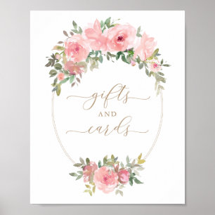 Affiche Cartes Cadeaux Signale Rose Floral Baby shower ver