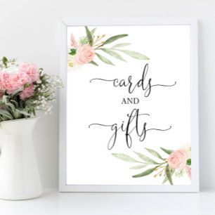 Affiche Cartes cadeaux signe vert rose baby shower or