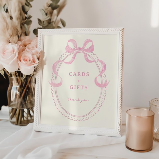 Affiche Cartes Cadeaux Soft Rose Main Tirée Bow Cartes Cad (Créateur téléchargé)