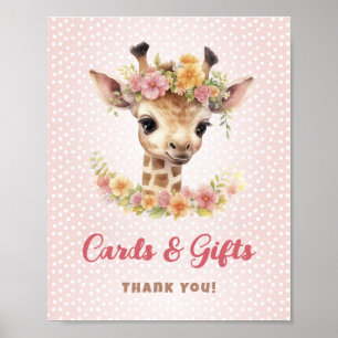 Affiche Cartes Cadeaux Table Giraffe Safari bébé fille dou
