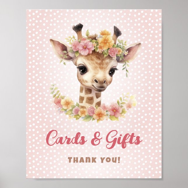 Affiche Cartes Cadeaux Table Giraffe Safari bébé fille dou (Devant)