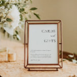 Affiche Cartes Cadeaux Table Merci Elégant Noir Blanc<br><div class="desc">Express votre gratitude avec cet élégant panneau "Cartes et Cadeaux", parfait pour les mariages ou les fêtes spéciales. Avec son design minimaliste et sa typographie raffinée, cette enseigne imprimable ou imprimée est une façon réfléchie de guider vos invités et de les remercier pour leur amour et leur générosité. Personnalisez-le pour...</div>