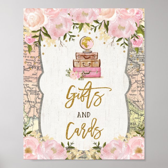 Affiche Cartes Cadeaux Voyage Carte de Mariage Shower Vint (Devant)