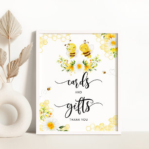 Affiche Cartes d'aquarelle d'abeille et signe cadeau