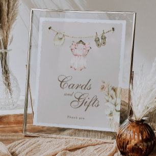 Affiche Cartes de Baby Shower Fille au Linge à Vêtements H