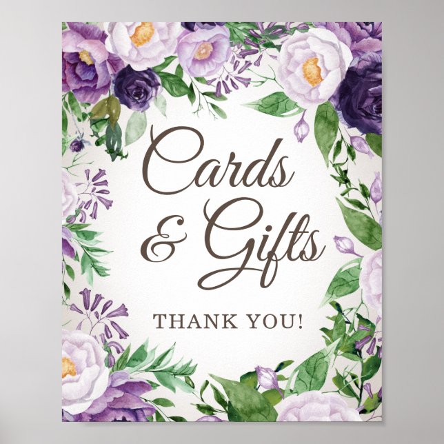 Affiche Cartes de Baby shower florales pourpres Cadeaux (Devant)