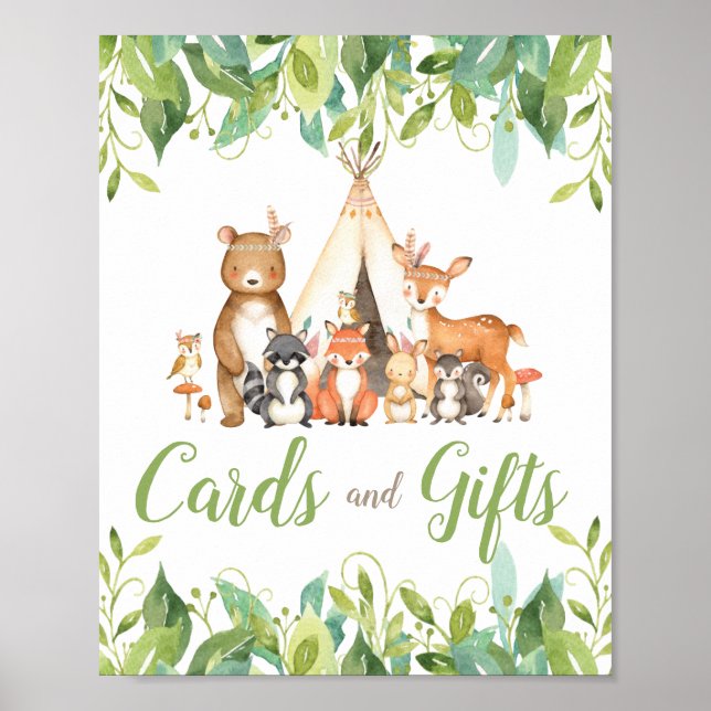 Affiche Cartes de Baby shower Tribal Woodland Green (Devant)