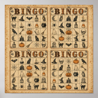 Affiche Cartes de bingo Halloween vintage