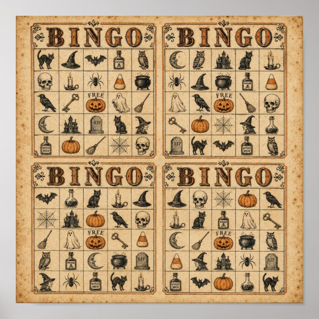 Affiche Cartes de bingo Halloween vintage (Devant)