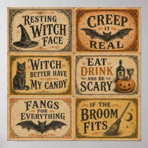 Affiche Cartes de citations Halloween vintage en typograph