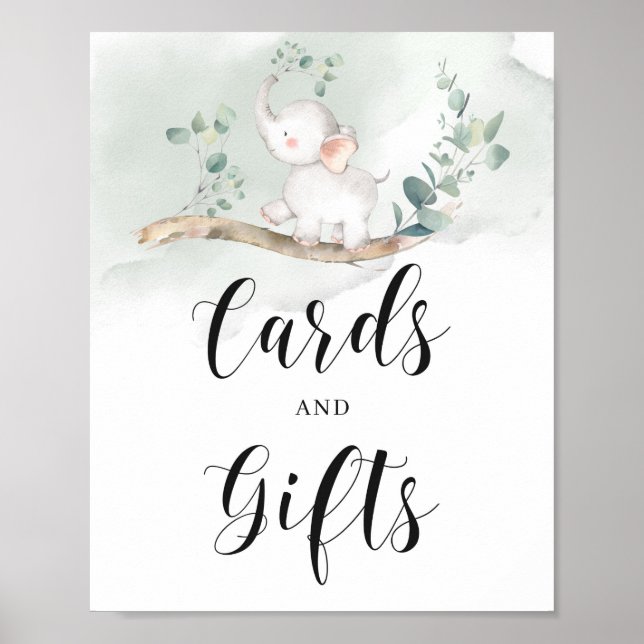 Affiche Cartes de feuillage vert pour éléphant bébé et sig (Devant)