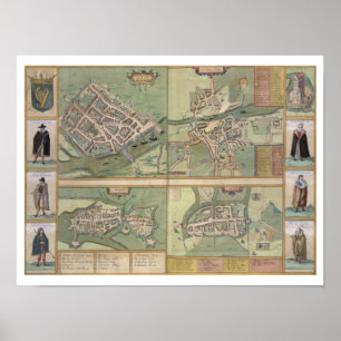 Affiche Cartes de Galway, de Dublin, de Limerick, et de