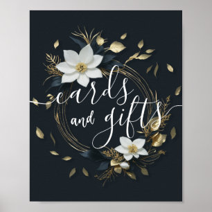 Affiche Cartes de mariage Cadeaux Chic Blanc Or Floral Wre