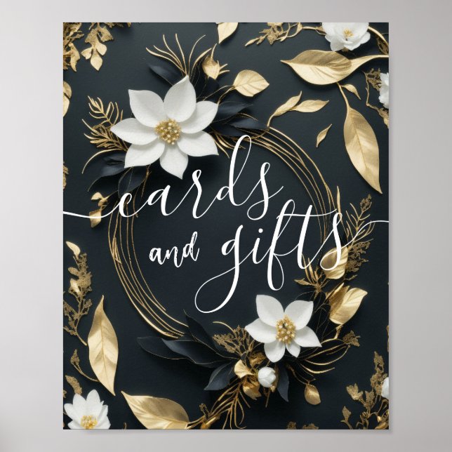 Affiche Cartes de mariage Cadeaux Chic Blanc Or Floral Wre (Devant)
