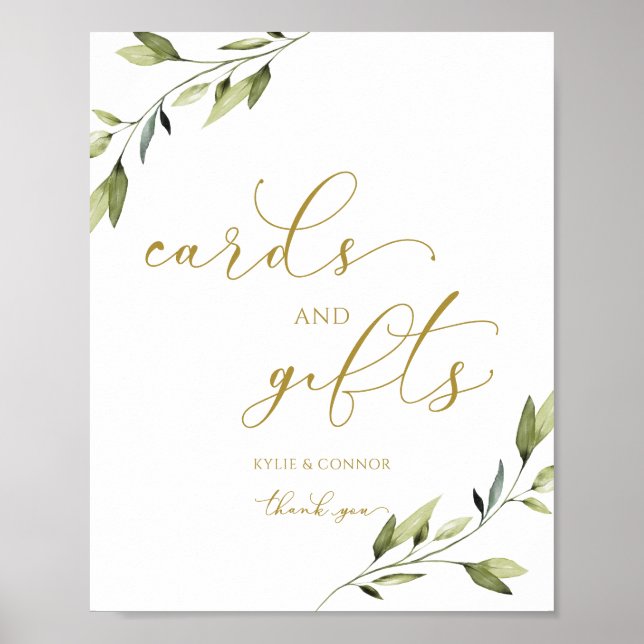 Affiche Cartes de Mariage & Cadeaux Signe Vert Vins Or (Devant)