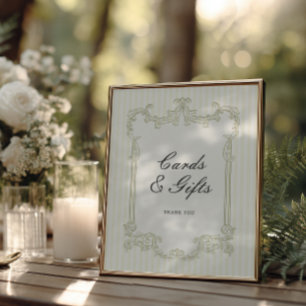 Affiche Cartes de mariage et cadeaux à cadre orné de vert
