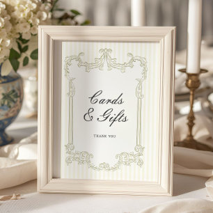 Affiche Cartes de mariage et cadeaux à cadre orné de vert 