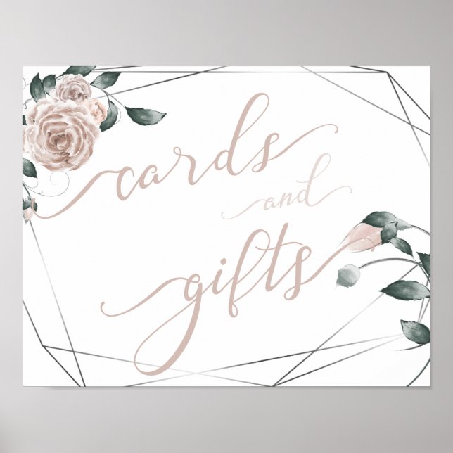Affiche Cartes de mariage et cadeaux Dusty Rose Floral Sig (Devant)