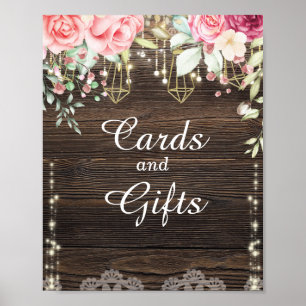 Affiche Cartes de mariage et cadeaux floraux en bois rusti