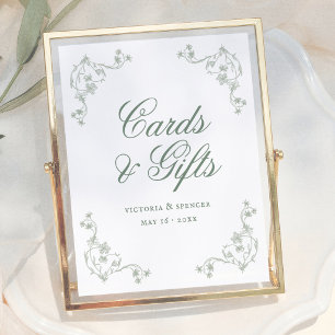 Affiche Cartes de mariage et cadeaux floraux vintage vert