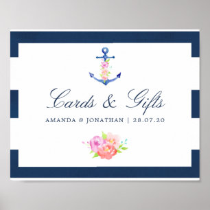 Affiche Cartes de mariage et cadeaux nautiques floraux à l