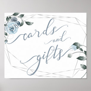 Affiche Cartes de mariage et cadeaux Panneau floral bleu D