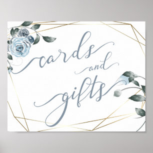 Affiche Cartes de mariage et cadeaux Panneau floral bleu D