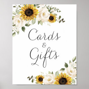 Affiche Cartes de mariage florales de tournesols et verdur
