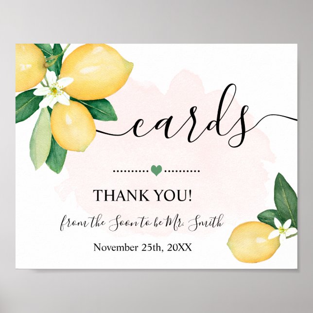 Affiche Cartes de mariage Sign Lemons Rose Réception de ma (Devant)