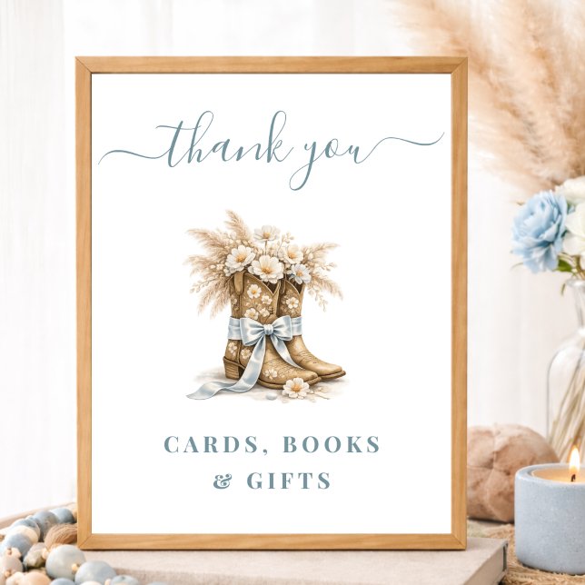 Affiche Cartes de Naissance Cowboy Boots Bow Bébé Livres & (Créateur téléchargé)