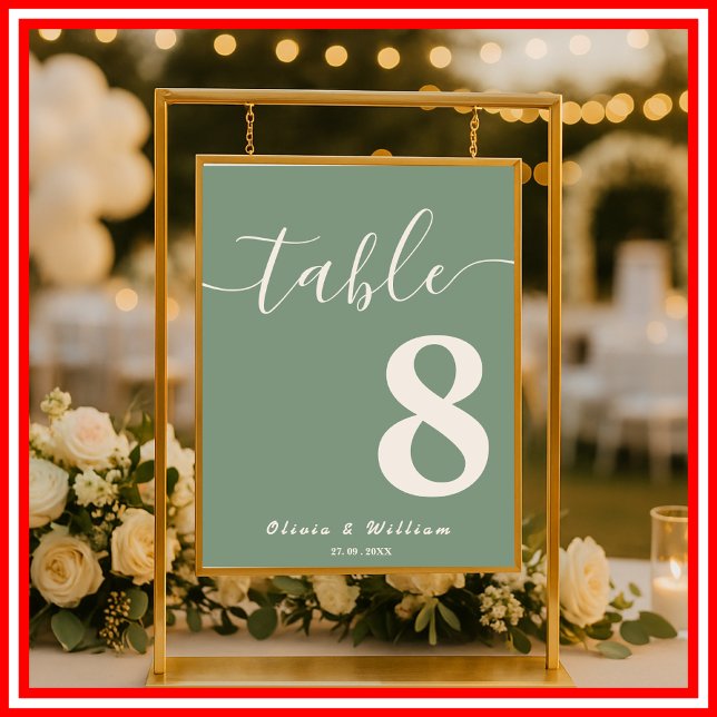 Affiche Cartes de Numéro de Table Mariage Vert Sauge (Créateur téléchargé)