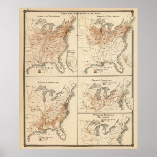 Affiche Cartes de recensement des Etats-Unis, 1870