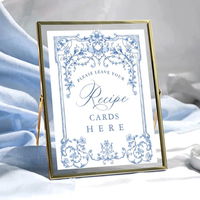 Affiche Cartes de recette bleu floral de Grace ornée victo (Créateur téléchargé)